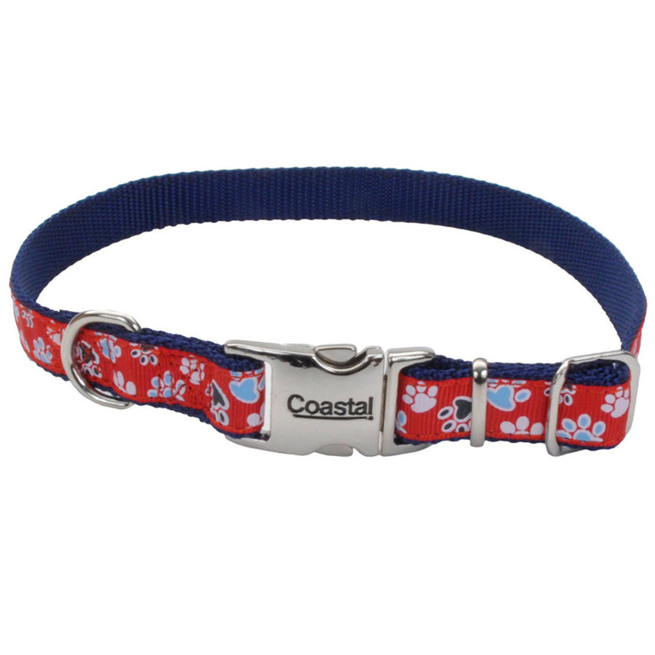 Ribbon Adjustable Nylon Dog Collar with Metal Buckle - Red